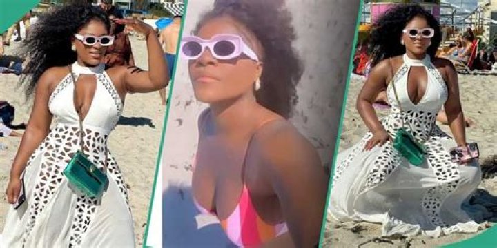 “You Sef Don Go Do BBL?” Fans React as Destiny Etiko Flaunts Body in Viral Beach Dress, Clips Trend